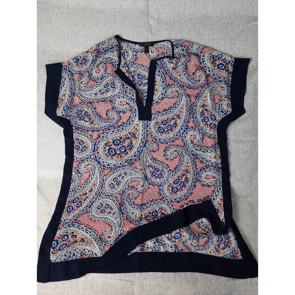 J. Crew Women's 2XS Pure Polyester Multicolor Paisley Floral Pullover Blouse